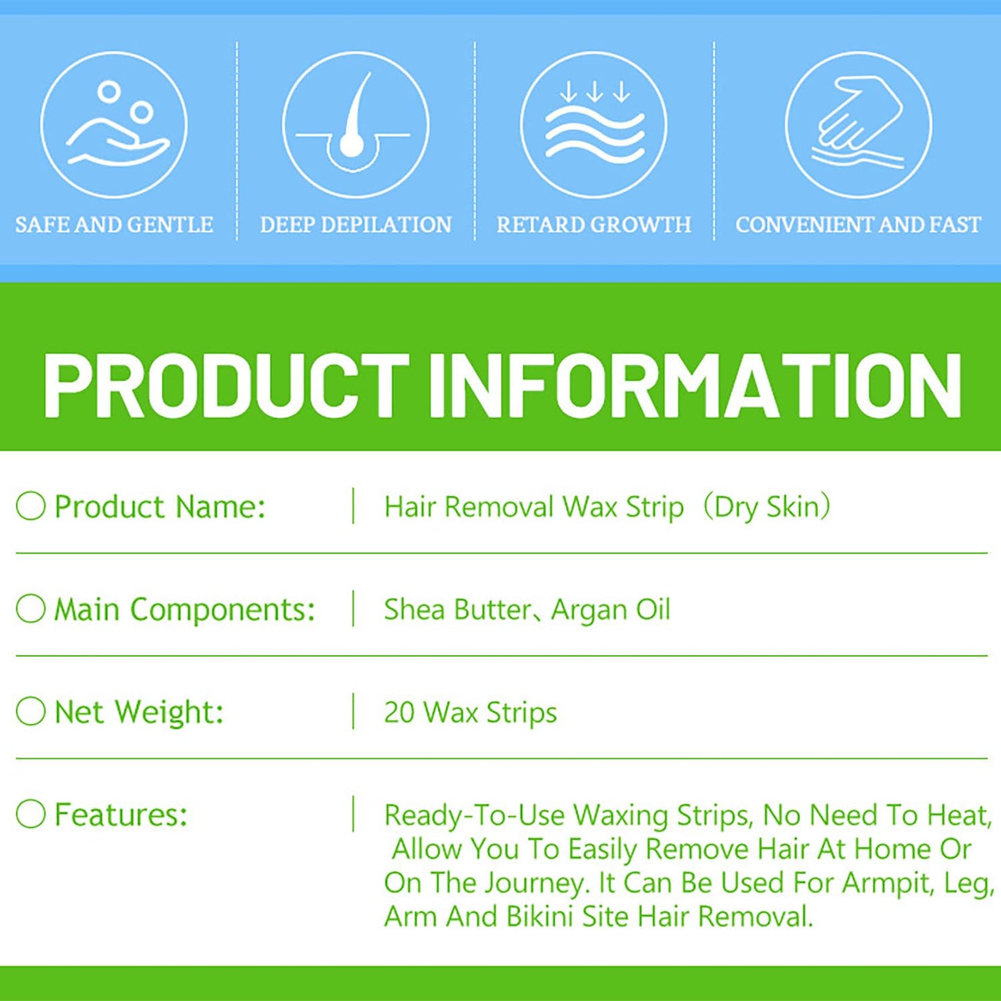 PeleLisa® – Tiras de Cera para Depilação Corporal Completa